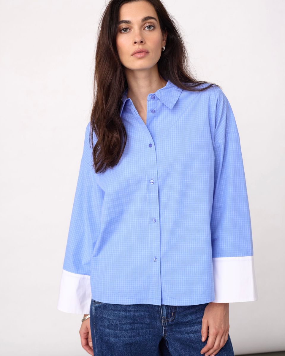 Cocouture Elona Check Cuff Shirt Pale Blue 