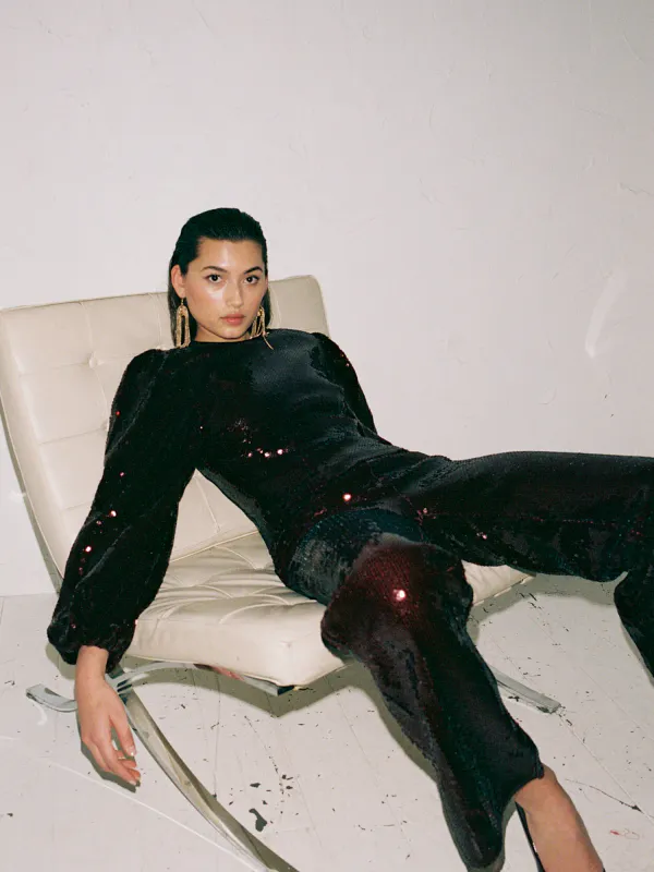 Ella and il Charlotte Sequin Pants Oxblood
