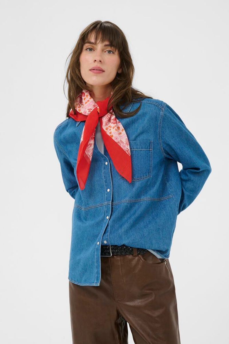 Part Two Phi Scarf Poppy Red Bird Print 