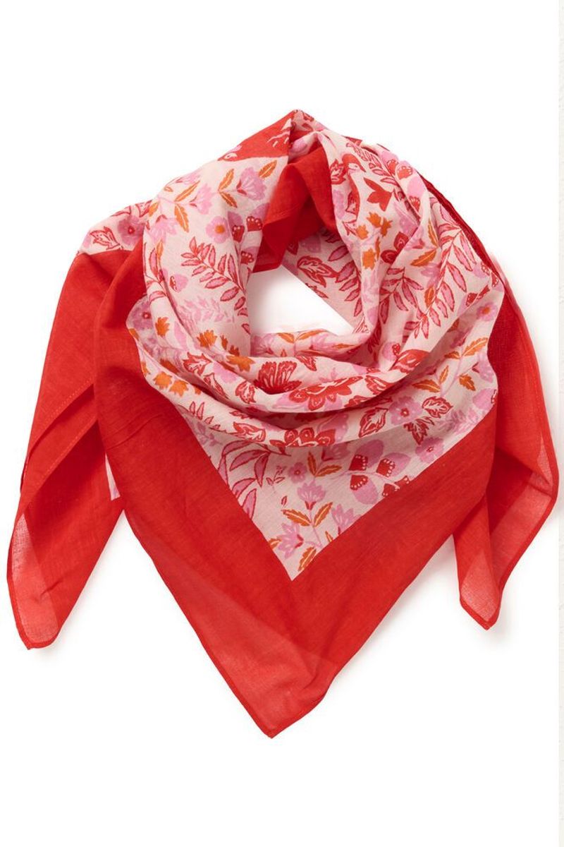 Part Two Phi Scarf Poppy Red Bird Print 