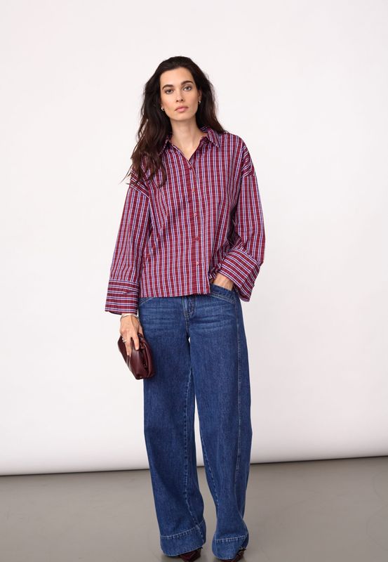 Cocouture Renee Check Cuff Shirt Berry Red