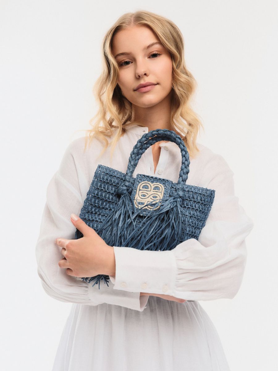 Ella and il Sigrid Straw Bag Blue