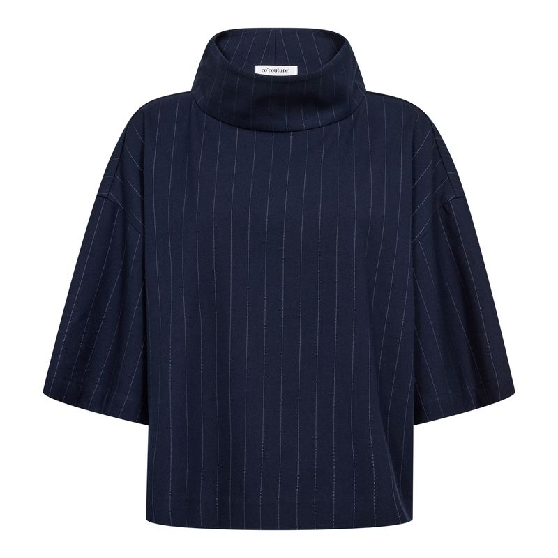 Cocouture Gabie Pin Funnel Neck Blouse Navy