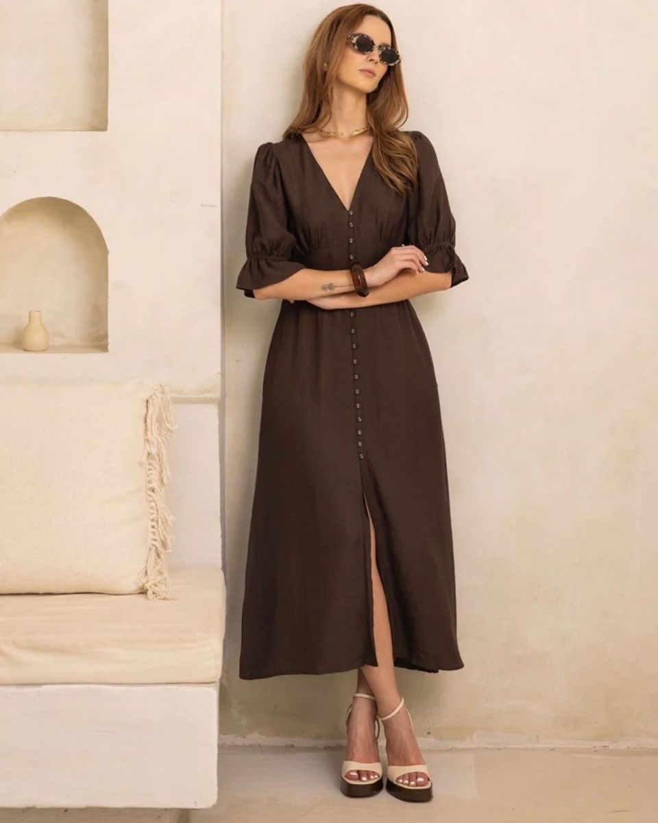 FORHÅNDSBESTILLING MISSMAYA Andrea Dress Espresso Linen